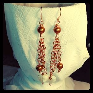 Copper chain tassel earrings